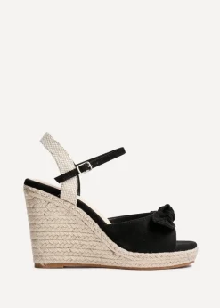 Linzi Portofino Black Faux Suede Espadrille Wedge