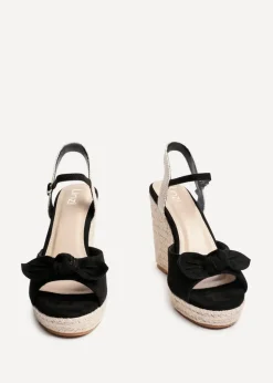Linzi Portofino Black Faux Suede Espadrille Wedge