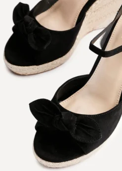 Linzi Portofino Black Faux Suede Espadrille Wedge