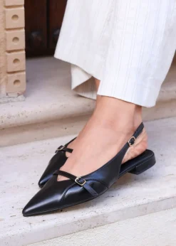 Linzi Prague Black Faux Leather Pointed Toe Ballet Flat