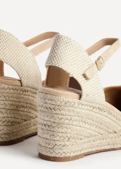 Linzi Present Beige Faux Suede Closed Toe And Open Back Espadrille Wedge