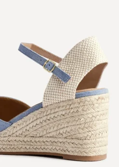 Linzi Present Blue Faux Suede Closed Toe And Open Back Espadrille Wedge