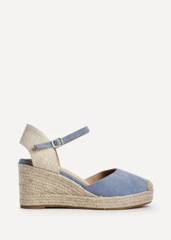 Linzi Present Blue Faux Suede Closed Toe And Open Back Espadrille Wedge