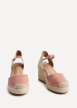 Linzi Present Dusky Pink Faux Suede Closed Toe And Open Back Espadrille Wedge