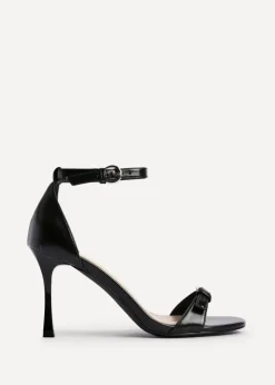 Linzi Prestige Black Faux Leather Stiletto Heeled Sandals
