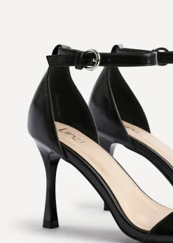 Linzi Prestige Black Faux Leather Stiletto Heeled Sandals