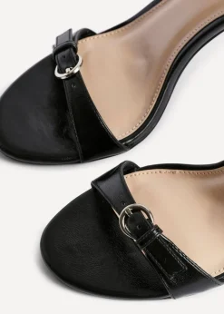 Linzi Prestige Black Faux Leather Stiletto Heeled Sandals