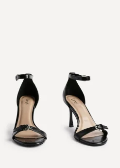 Linzi Prestige Black Faux Leather Stiletto Heeled Sandals