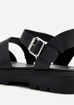 Linzi Ramona Black Faux Leather Gladiator Style Two Strap Sandal
