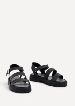 Linzi Ramona Black Faux Leather Gladiator Style Two Strap Sandal