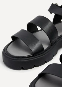 Linzi Ramona Black Faux Leather Gladiator Style Two Strap Sandal