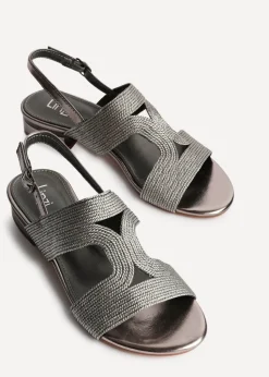 Linzi Reeva Pewter Woven Slingback Low Block Heeled Sandals