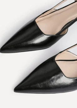 Linzi Refined Black Faux Leather Slingback Kitten Court Heels