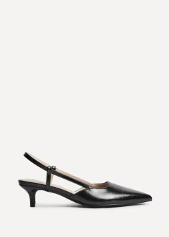 Linzi Refined Black Faux Leather Slingback Kitten Court Heels