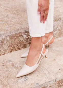 Linzi Refined Nude Faux Leather Slingback Kitten Court Heels