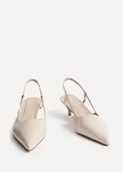 Linzi Refined Nude Faux Leather Slingback Kitten Court Heels