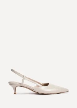 Linzi Refined Nude Faux Leather Slingback Kitten Court Heels