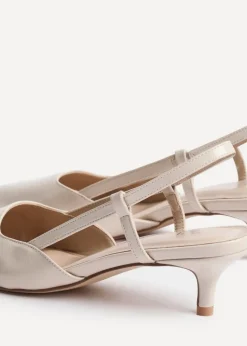 Linzi Refined Nude Faux Leather Slingback Kitten Court Heels