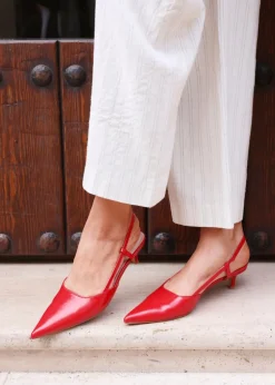 Linzi Refined Red Faux Leather Slingback Kitten Court Heels