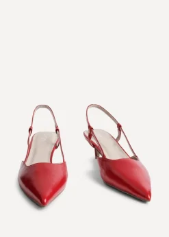 Linzi Refined Red Faux Leather Slingback Kitten Court Heels
