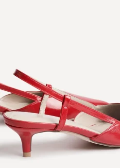 Linzi Refined Red Faux Leather Slingback Kitten Court Heels