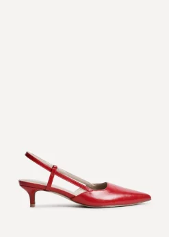 Linzi Refined Red Faux Leather Slingback Kitten Court Heels