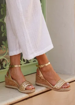 Linzi Regan Gold Faux Leather Plaited Wedge