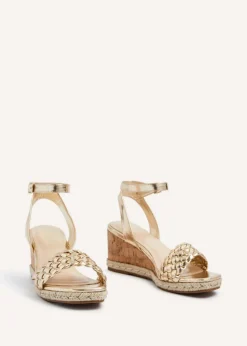 Linzi Regan Gold Faux Leather Plaited Wedge