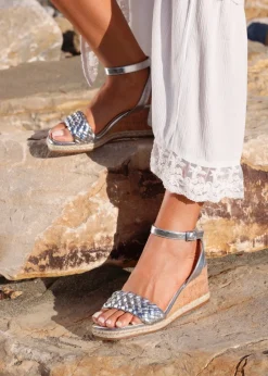 Linzi Regan Silver Faux Leather Plaited Wedge