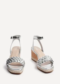 Linzi Regan Silver Faux Leather Plaited Wedge