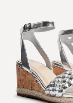 Linzi Regan Silver Faux Leather Plaited Wedge