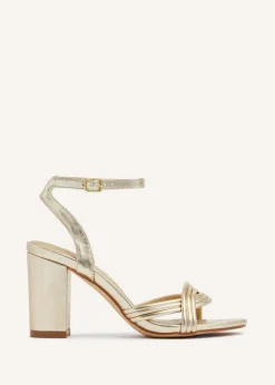 Linzi Regina Gold Faux Leather Block Heeled Sandal