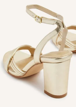 Linzi Regina Gold Faux Leather Block Heeled Sandal