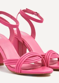 Linzi Regina Pink Faux Leather Block Heeled Sandal
