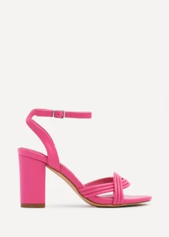 Linzi Regina Pink Faux Leather Block Heeled Sandal