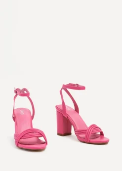 Linzi Regina Pink Faux Leather Block Heeled Sandal