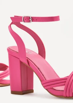 Linzi Regina Pink Faux Leather Block Heeled Sandal