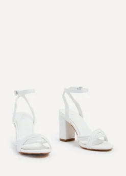 Linzi Regina White Faux Leather Block Heeled Sandal