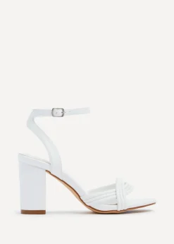 Linzi Regina White Faux Leather Block Heeled Sandal