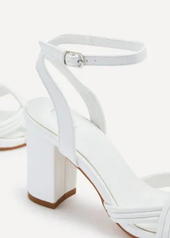 Linzi Regina White Faux Leather Block Heeled Sandal