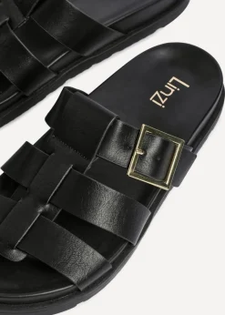 Linzi Restore Black Faux Leather Gladiator Slip-On Sandal