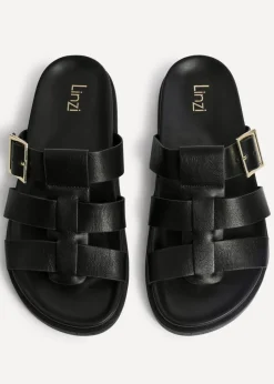 Linzi Restore Black Faux Leather Gladiator Slip-On Sandal
