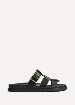 Linzi Restore Black Faux Leather Gladiator Slip-On Sandal