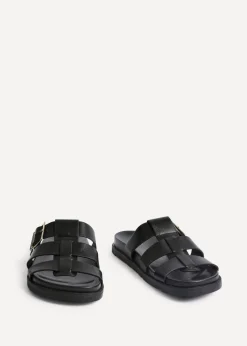 Linzi Restore Black Faux Leather Gladiator Slip-On Sandal
