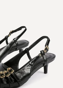 Linzi Retro Black Patent Kitten Court Heels