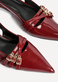 Linzi Retro Burgundy Patent Kitten Court Heels