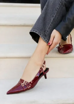 Linzi Retro Burgundy Patent Kitten Court Heels