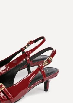 Linzi Retro Burgundy Patent Kitten Court Heels