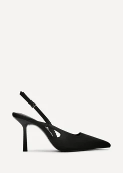 Linzi Rhea Black Scuba Sling Back Court Heels