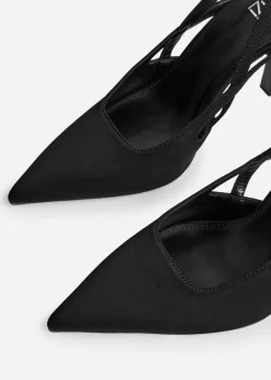 Linzi Rhea Black Scuba Sling Back Court Heels